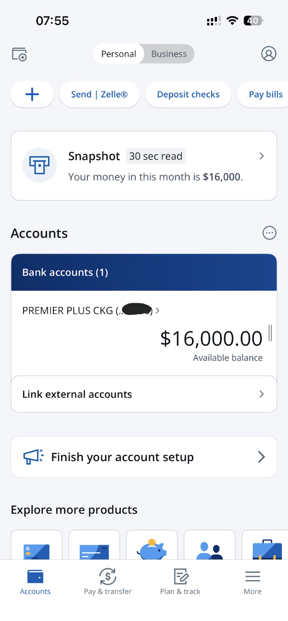 Application Chase Personal — Solde