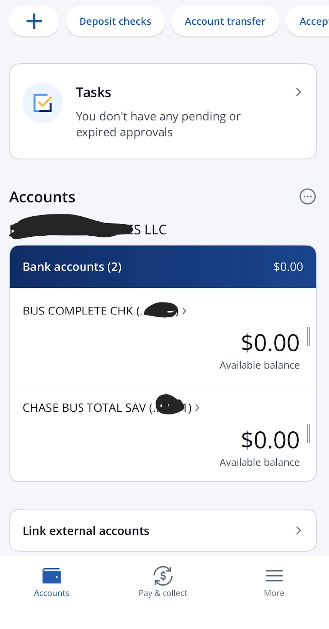 Application Chase Business — Comptes